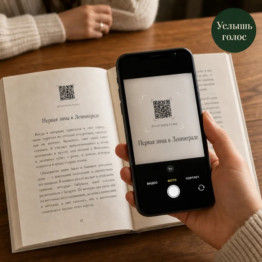 Сканирование QR-кода в книге смартфоном — услышать голос автора